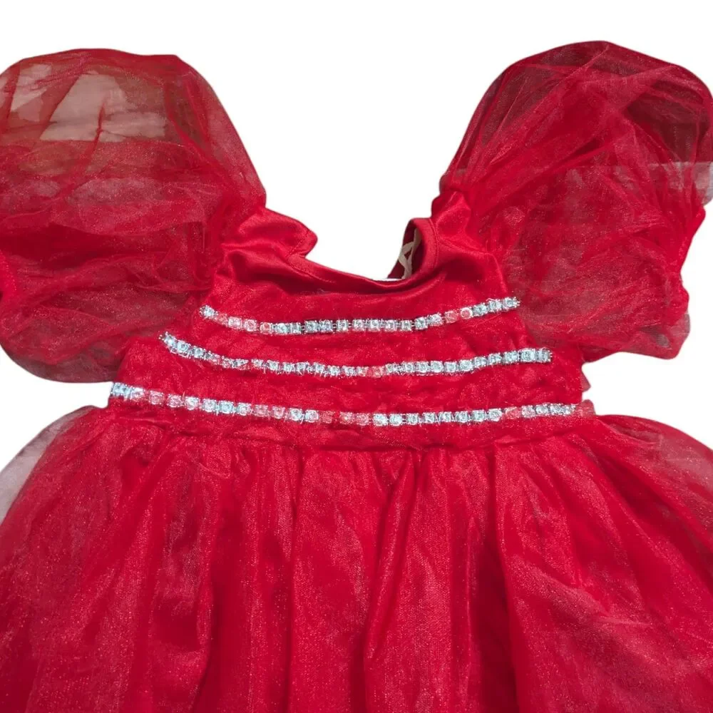 Jessica Simpson Toddler Girl Red Tulle Party Dress 4T Sparkly Holiday Dress